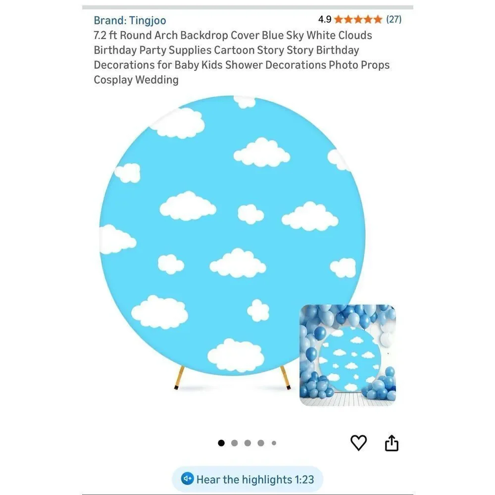 7.2 ft Round Arch Backdrop Cover Blue Sky White Clouds